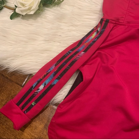 ADIDAS Baby Girl Warm up Jacket Size 18 M Full Zip Pockets Pink 3 Stripe - Picture 4 of 4